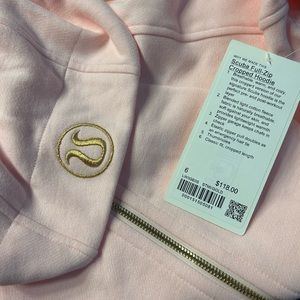 NWT Scuba Full-Zip Cropped Hoodie baby pink and gold